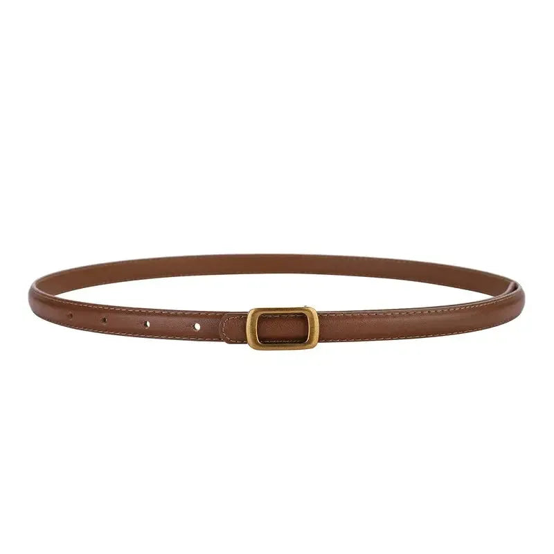 Ceinture fine en cuir véritable pour femme avec boucle carrée en métal
